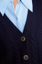 Navy cableknit button up sweater vest_4