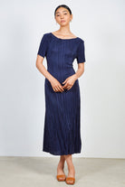 Navy micro pleat peek back dress_2