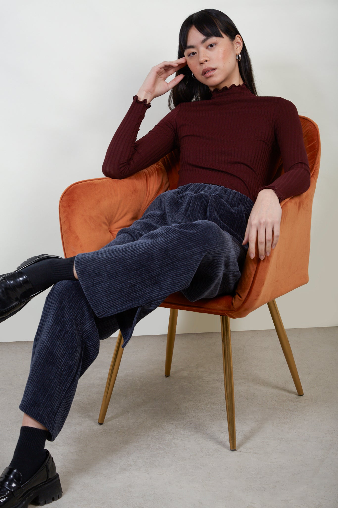 Navy thick ribbed side slit trousers_5