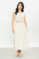 Oatmeal and black pinstripe button front tank_4