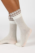 Oatmeal and brown checked ruffle trim socks_3
