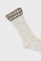 Oatmeal and brown checked ruffle trim socks_2