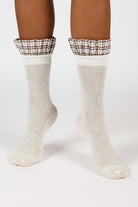 Oatmeal and brown checked ruffle trim socks_4