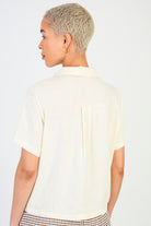 Oatmeal linen blend short sleeved shirt blouse_2