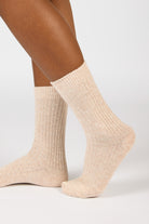 Oatmeal ribbed cashmere wool blend socks_3