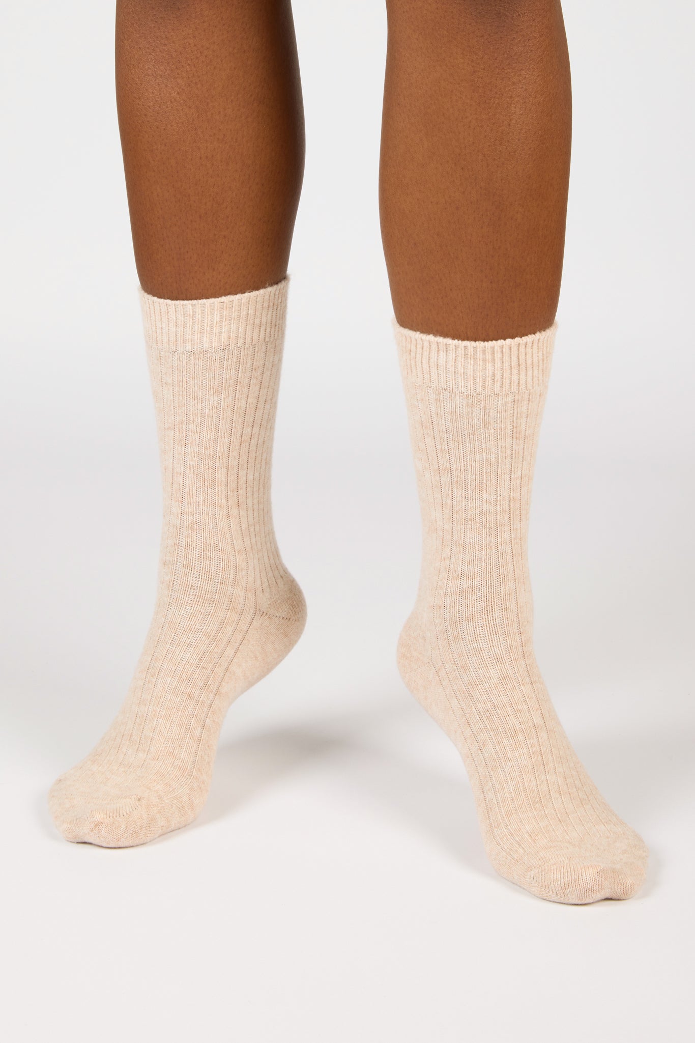 Oatmeal ribbed cashmere wool blend socks_4