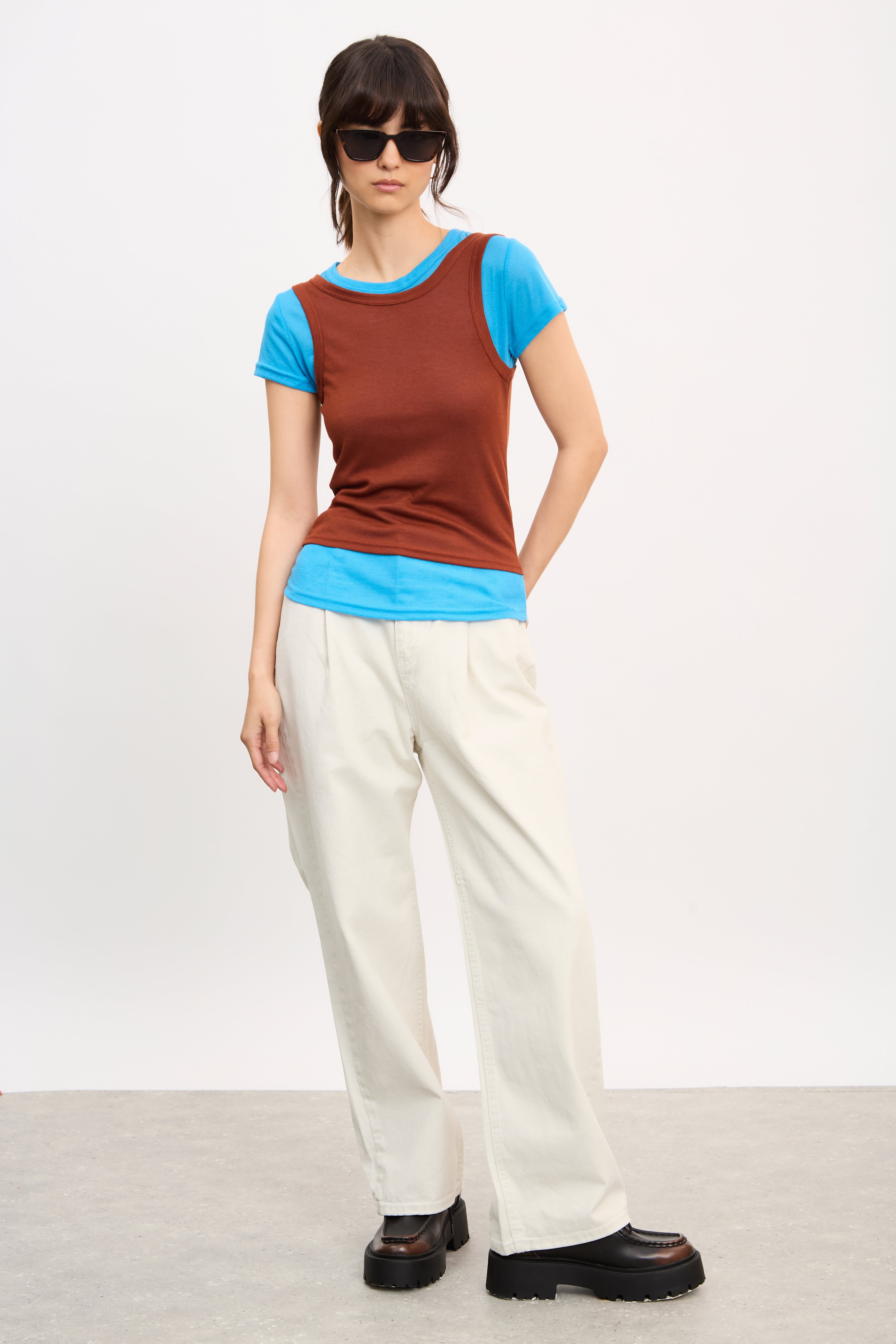 Orange and blue tank layered T-shirt_5