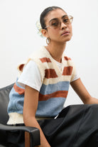 Orange and blue textured striped wool blend sweater vest_5