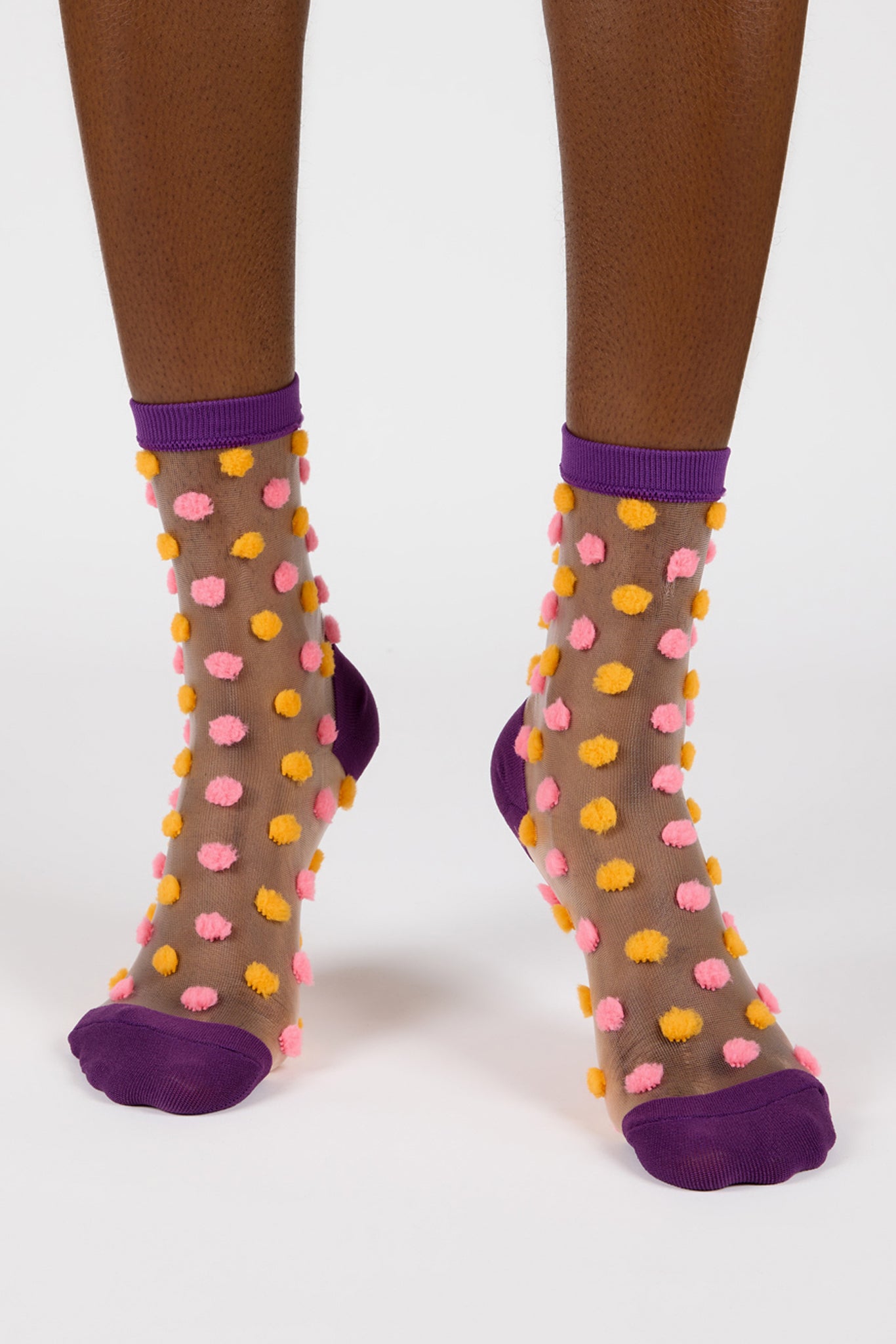 Orange and pink sheer pom pom socks_2