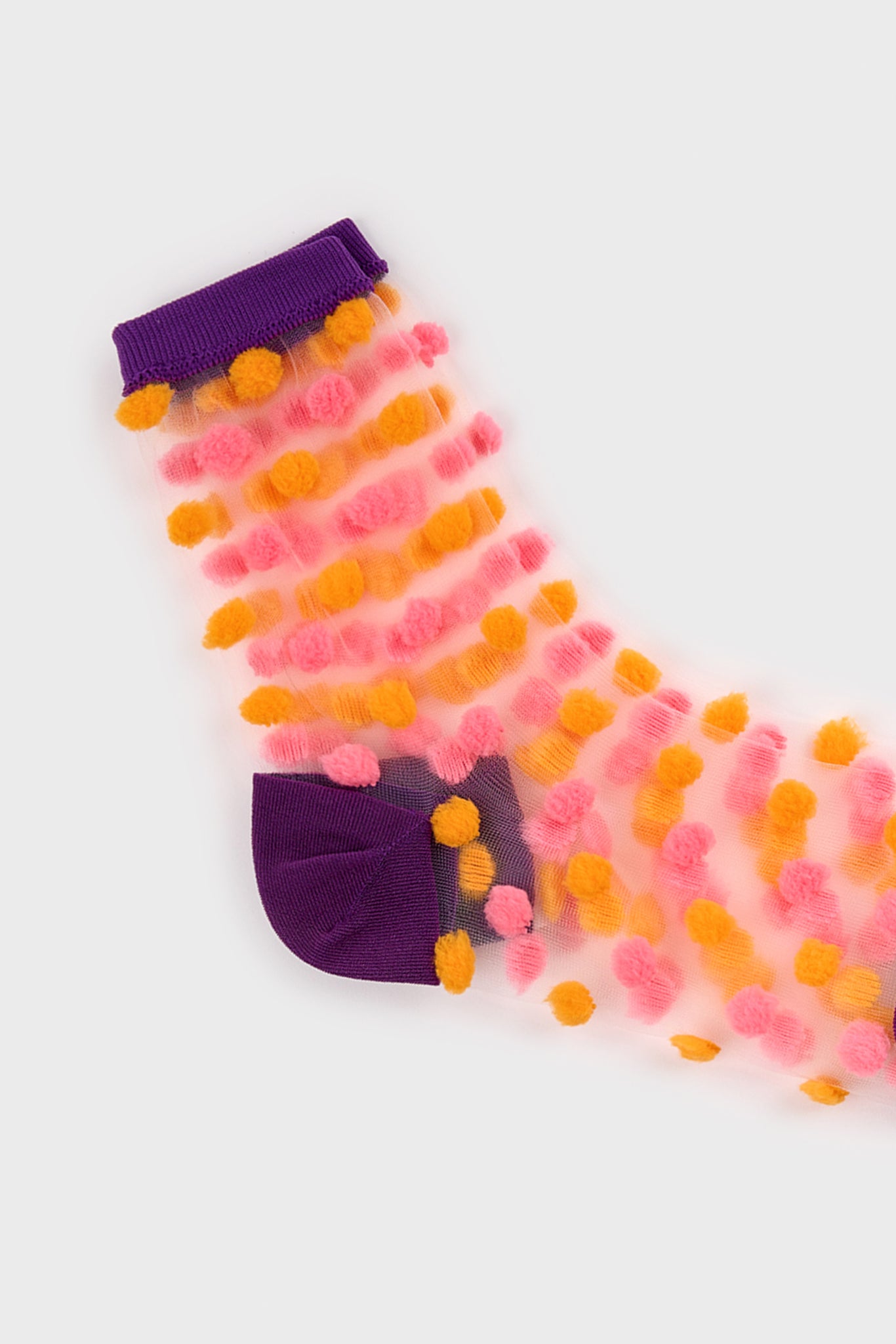 Orange and pink sheer pom pom socks_4