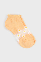 Orange and white sheer daisy strip ankle socks_3