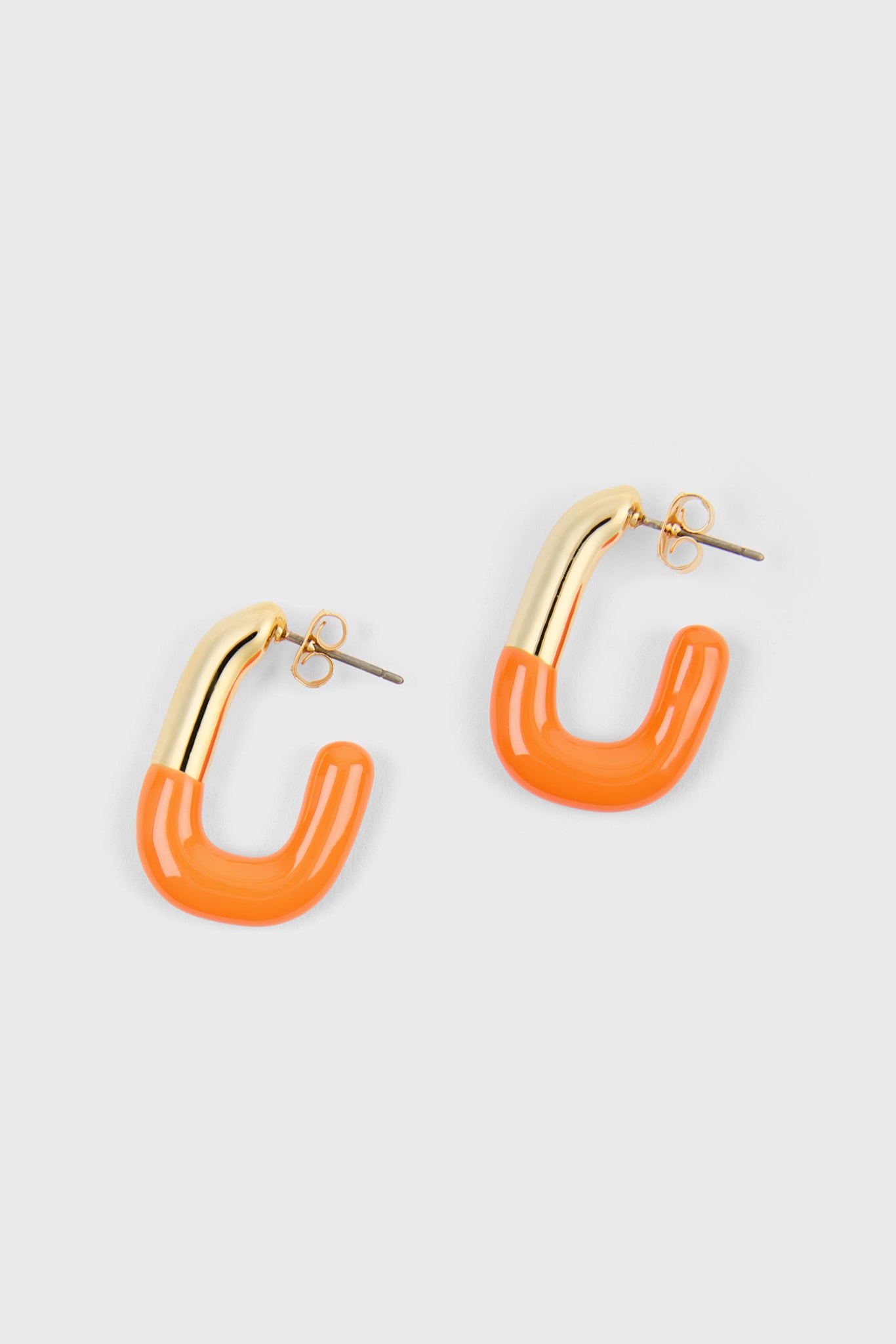 Orange enamel dipped gold square large hoop earrings_1