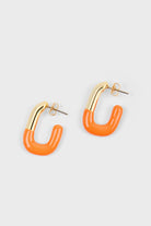 Orange enamel dipped gold square large hoop earrings_1