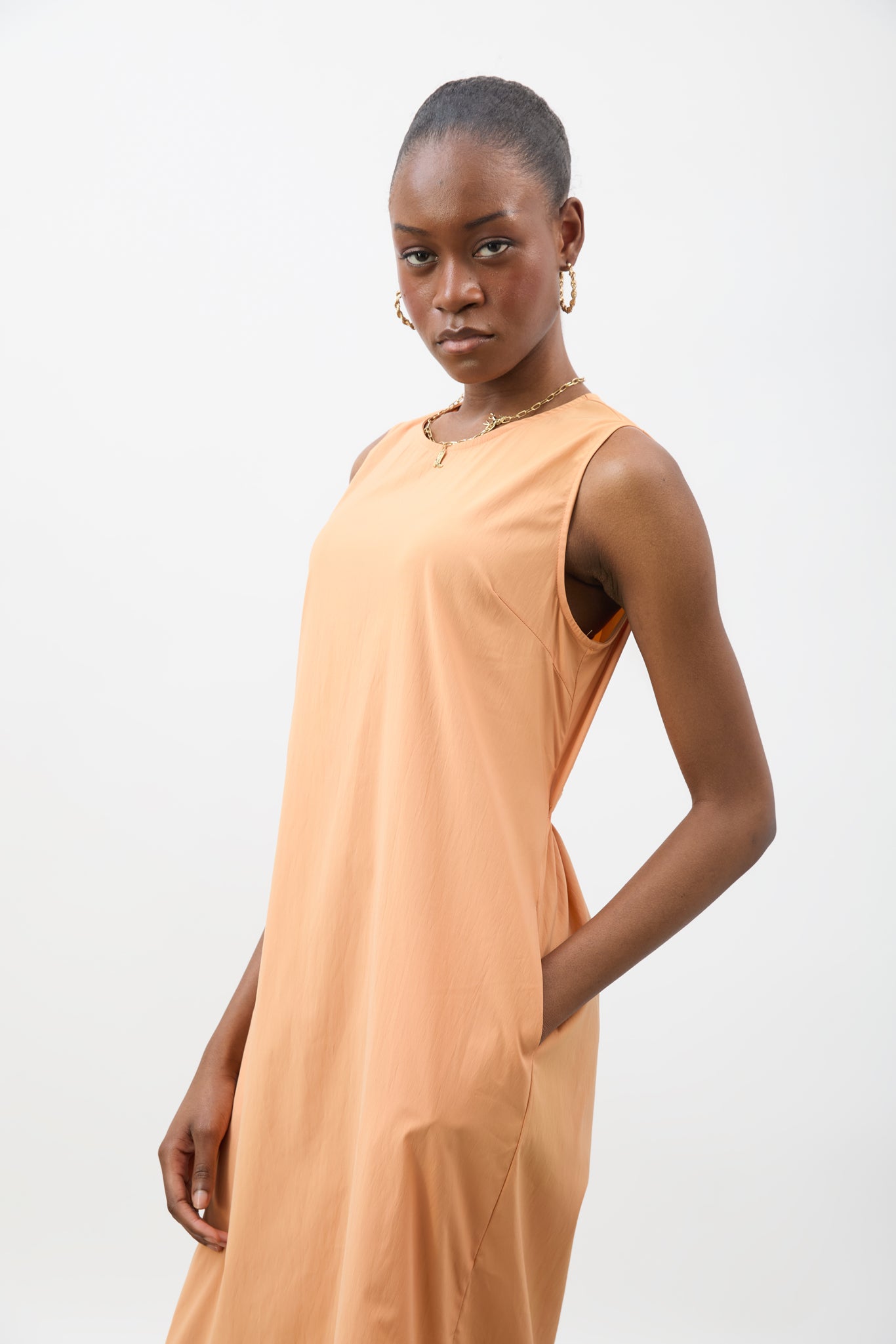 Orange looped tie back dress_3