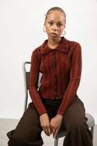 Orange plaid ribbed button up top_5