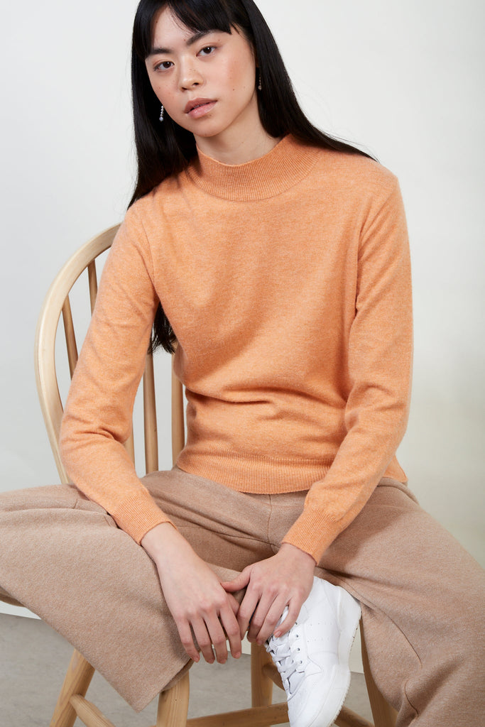 Orange alpaca blend mock neck knit top_5