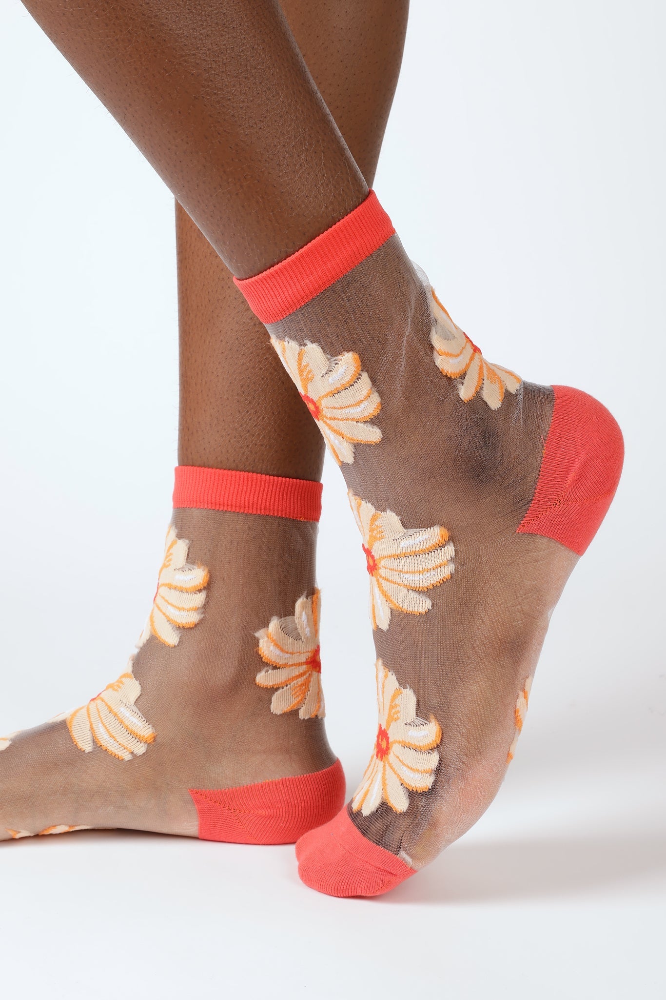 Orange sheer floral socks_4
