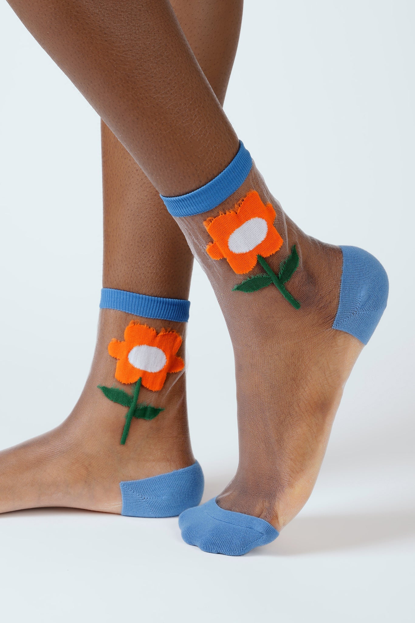 Orange sheer giant daisy cobalt trim socks_1