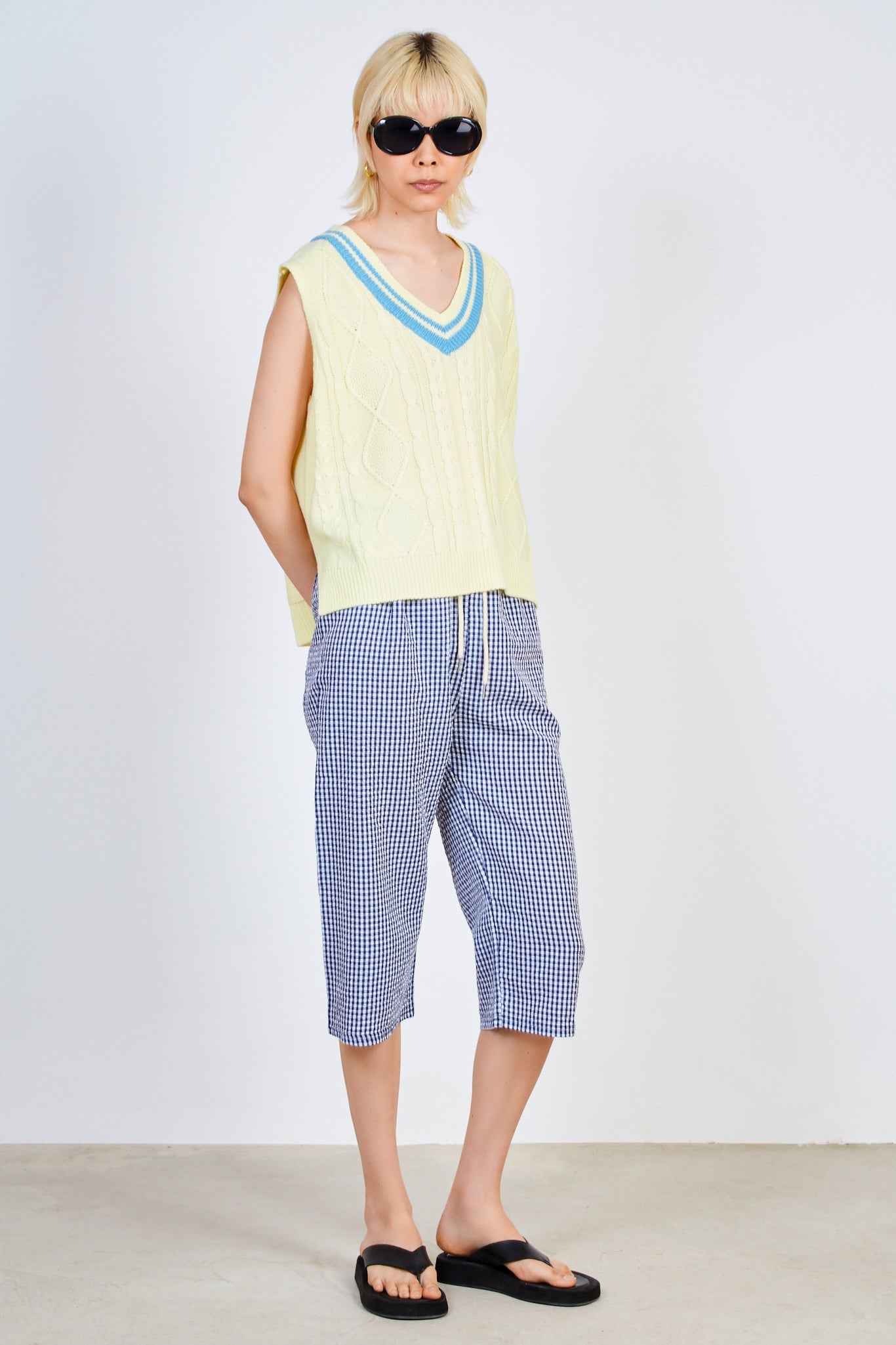 Pale yellow and bright blue varsity trim sweater vest_3