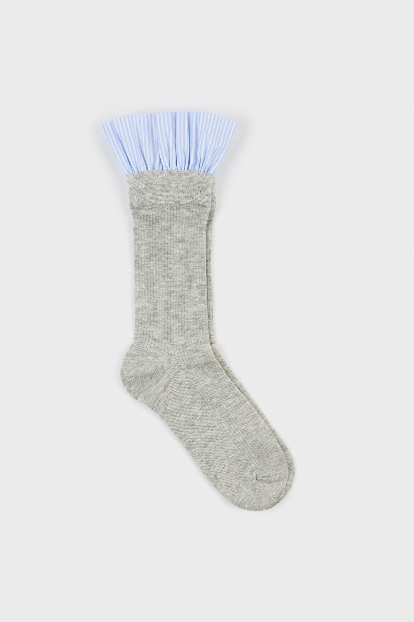 Pale grey and sky blue striped ruffle trim socks_1