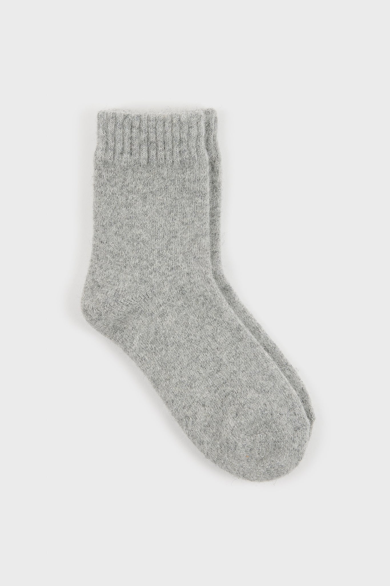 Pale grey angora ribbed ankle trim socks_1