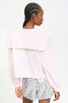 Pale pink contrast trim scalloped giant collar shirt_2