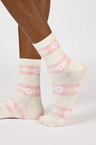 Pale pink daisy gingham striped socks_1