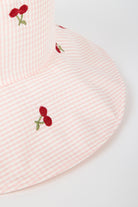 Pale pink gingham embroidered cherry reversible sun hat_3