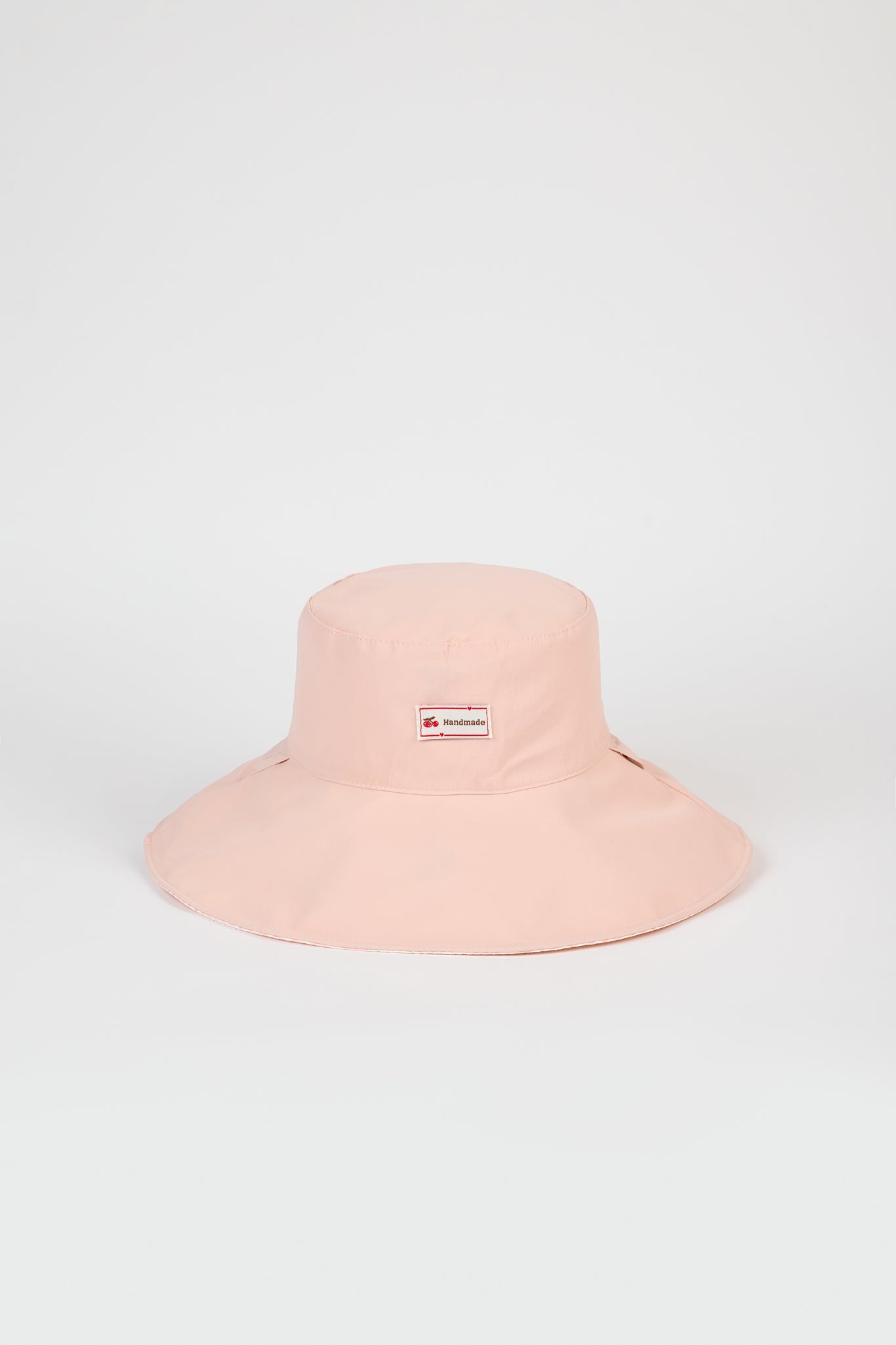 Pale pink gingham embroidered cherry reversible sun hat_4