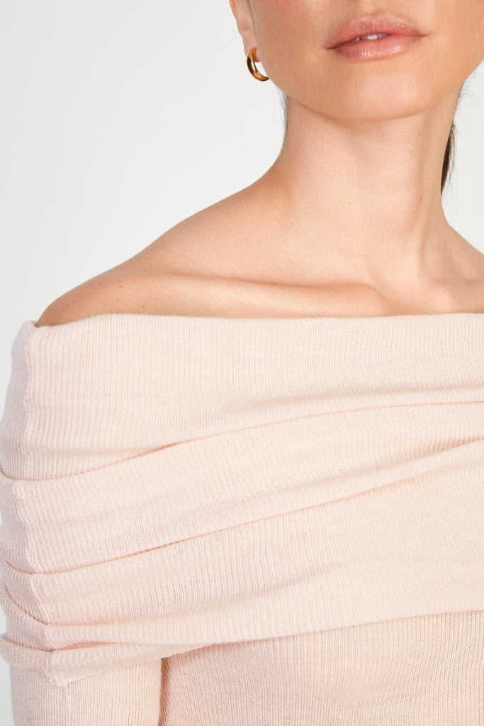 Pale pink off shoulder knit top_3