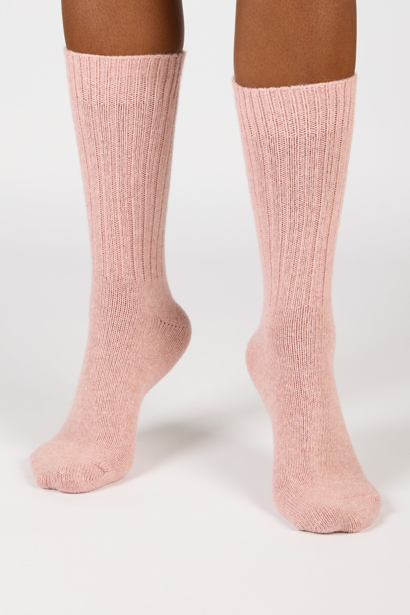 Pale pink ribbed alpaca blend socks_4