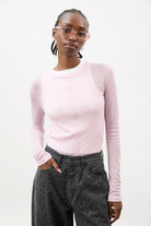 Pale pink semi sheer jersey long sleeve top_1