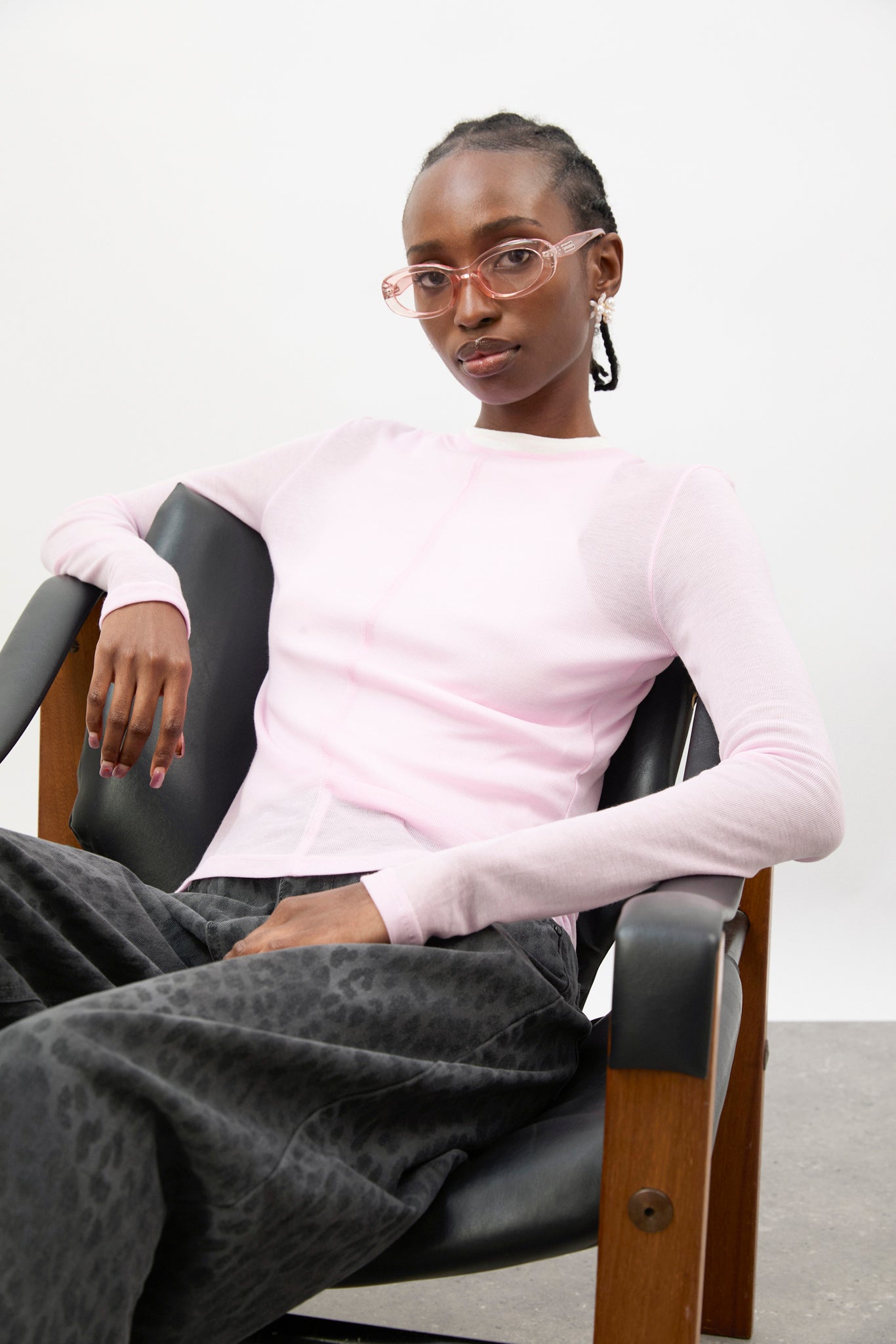 Pale pink semi sheer jersey long sleeve top_5