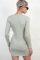 Pale green ribbed pull front knit mini dress_4