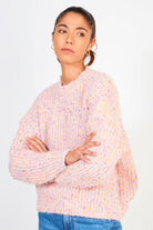 Pale pink bold fuzzy rainbow fleck crew neck jumper_1