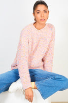 Pale pink bold fuzzy rainbow fleck crew neck jumper_5