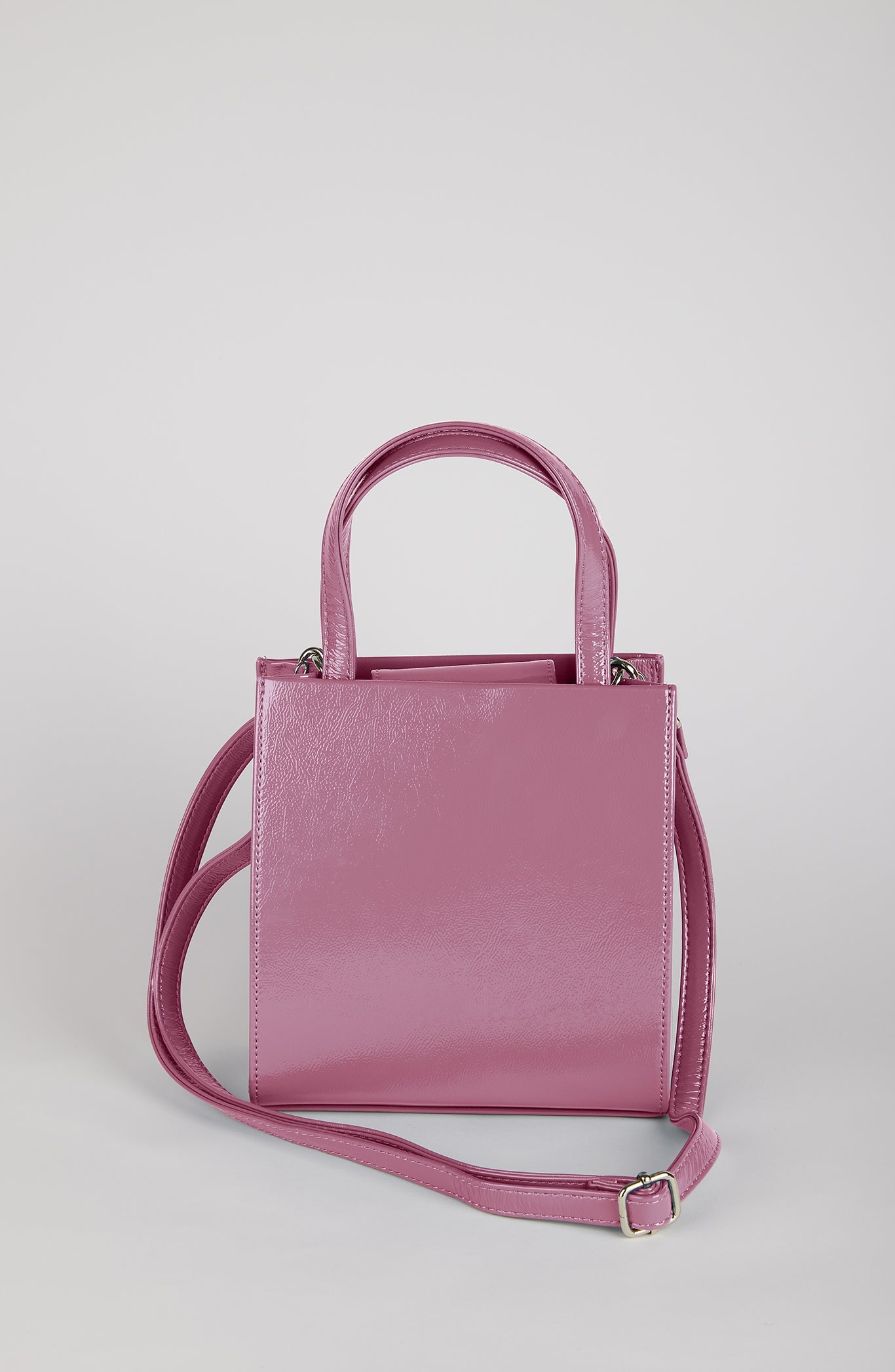 Pink PVC mini tote cross body bag