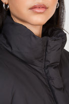 Pink and black colour block duck down puffer coat_4