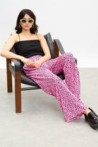Pink and black dot print ribbed trousers_5