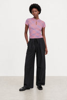 Pink and blue diagonal checked sheer top_4