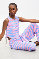 Pink and blue diamond print tank_5