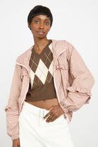 Pink and brown gingham frill hooded windbreaker_2