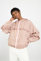 Pink and brown gingham frill hooded windbreaker_1