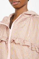 Pink and brown gingham frill hooded windbreaker_4