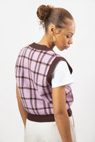 Pink and brown plaid knit vest_2