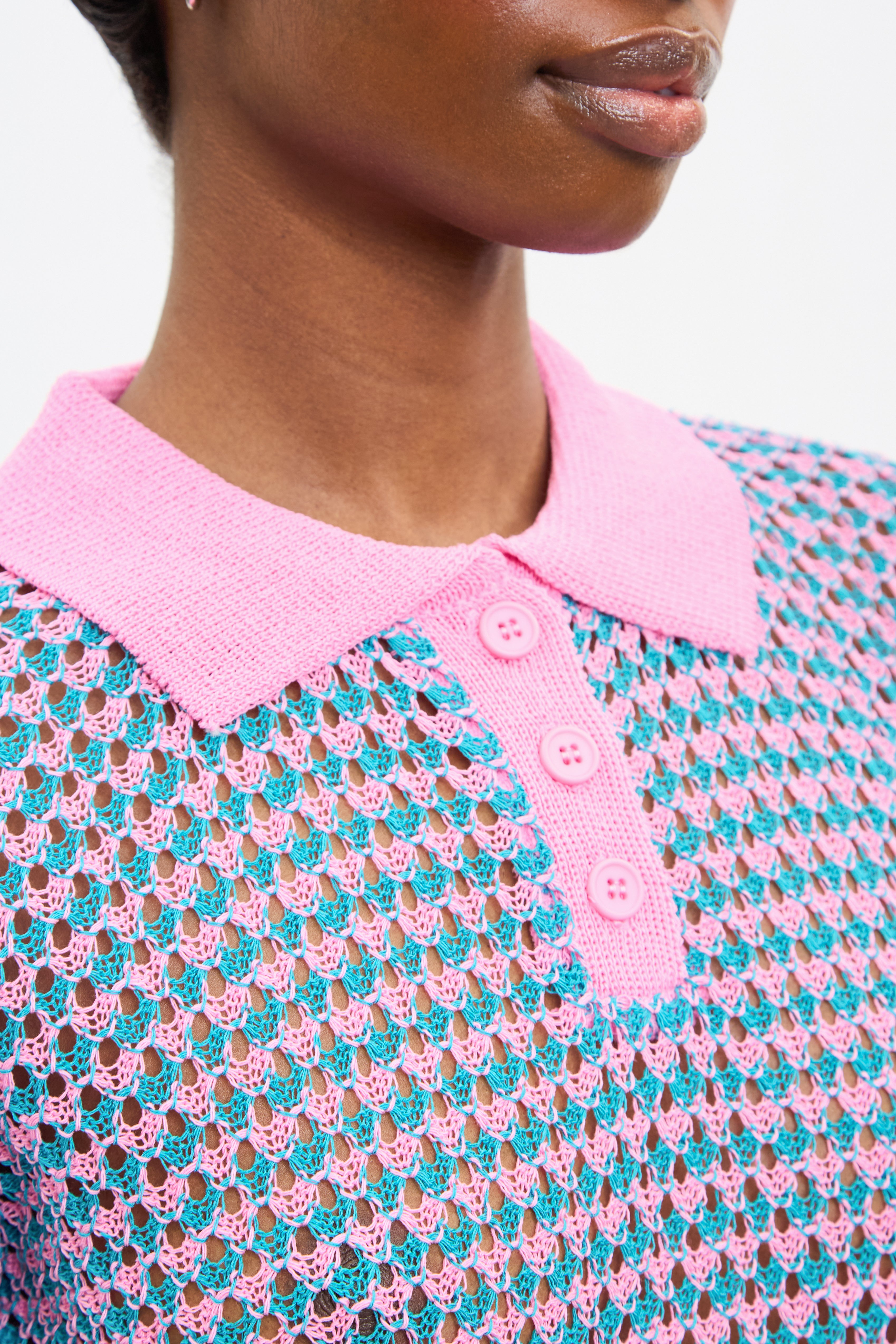Pink and turquoise mix knit polo_3