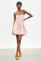 Pink and white raised flower tie back mini dress_1