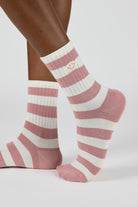 Pink and white stripe tiny smiley face socks_1
