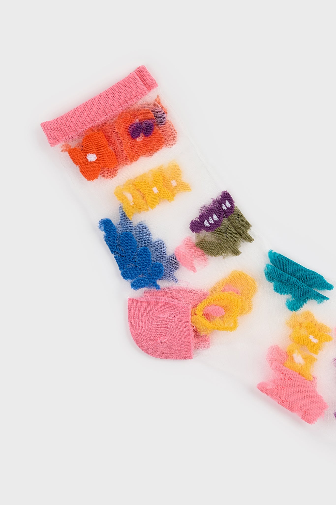Pink bright multicolour sheer floral socks_2