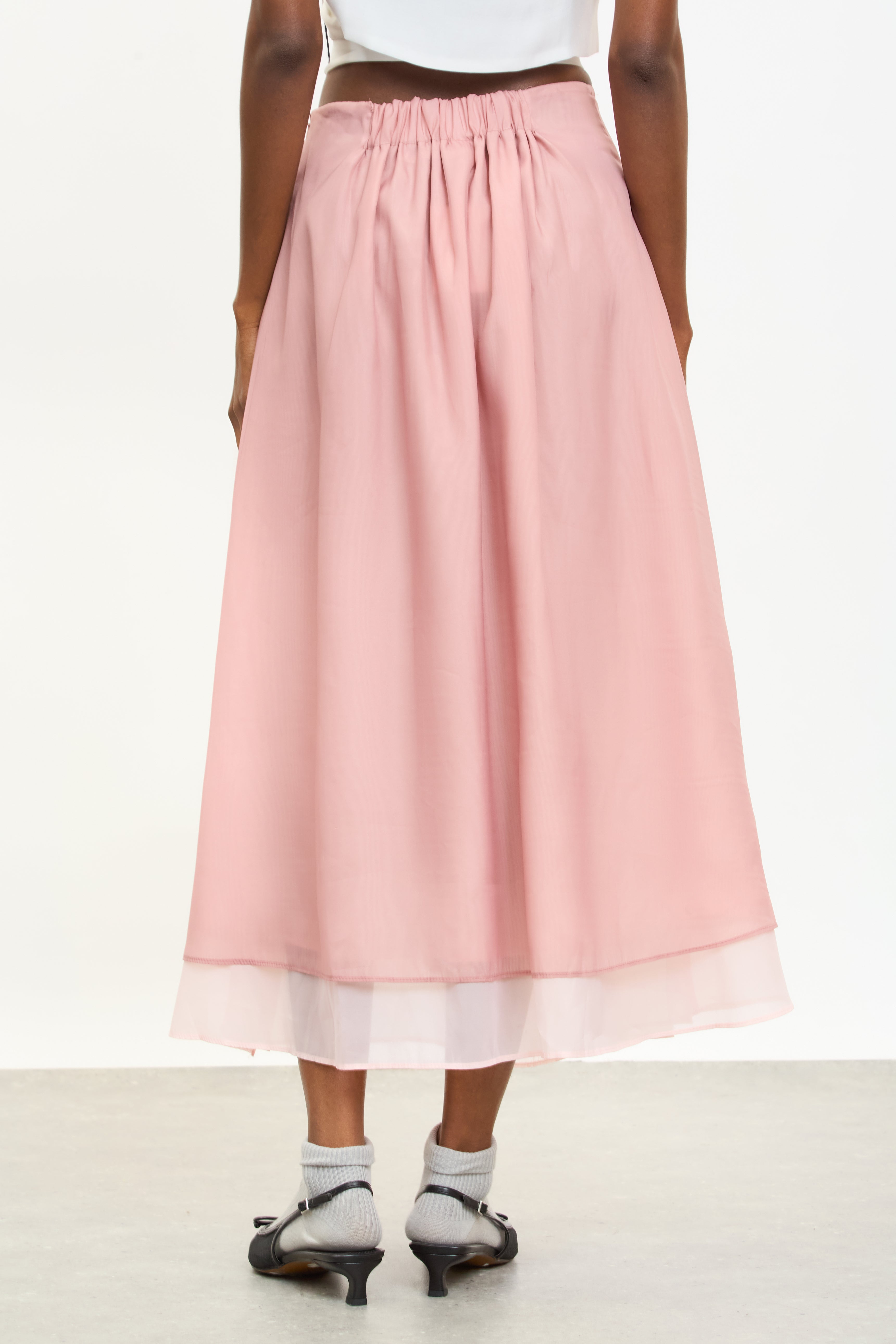 Pink chiffon overlay pleated skirt_2